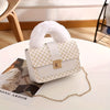 Women's Vintage Faux Fur Shoulder Bag – Geometric Pattern, Removable Strap, Secure Buckle Closure (White, Black, Khaki)