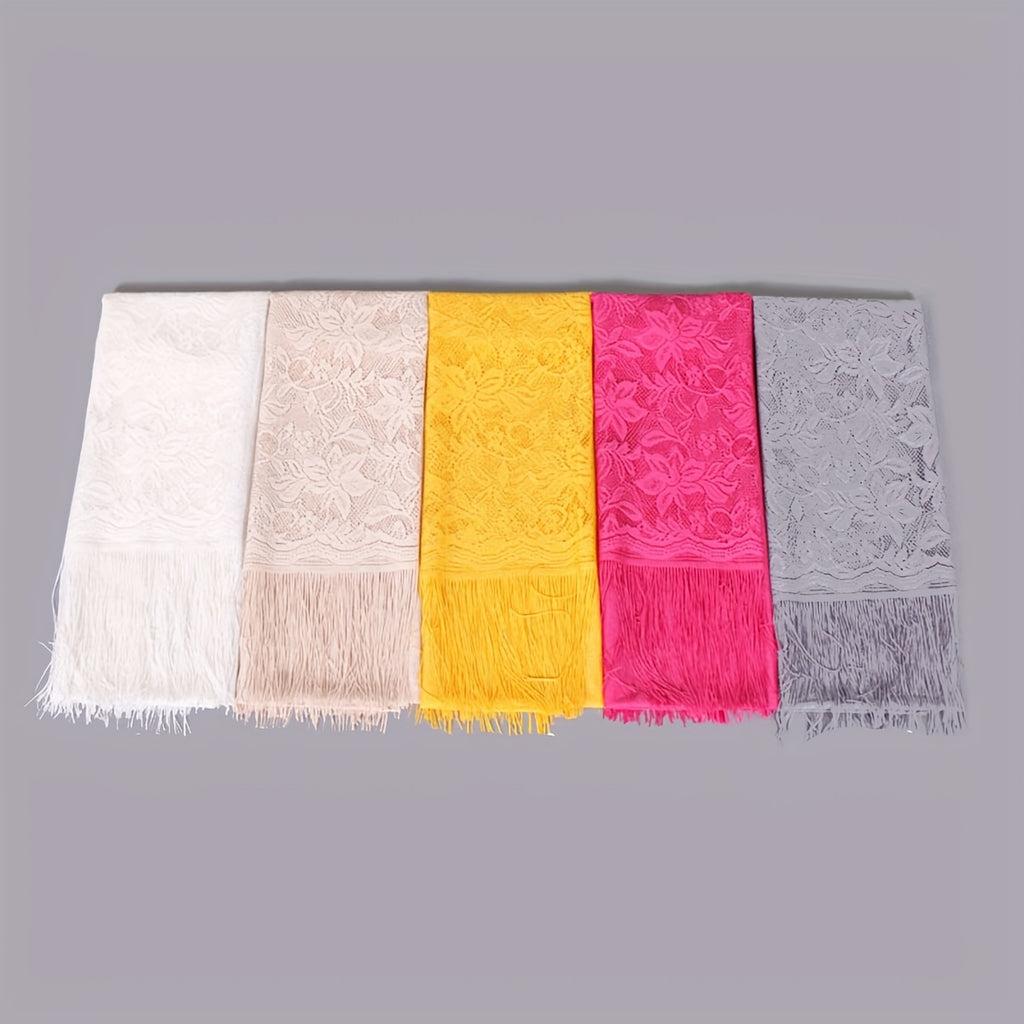 Lace Bridal Shawl – Embroidered Wedding Scarf with Tassels, Windproof Head Wrap & Church Veil