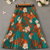 Pleated A-Line Floral Skirt with Black Hem - Short to Midi, Structured No-Stretch, Wrinkle-Resistant, Machine Washable