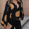 Elegant Black & Red Color Block Puff Sleeve Blouse for Women - Opaque Machine-Washable Spring/Fall Top