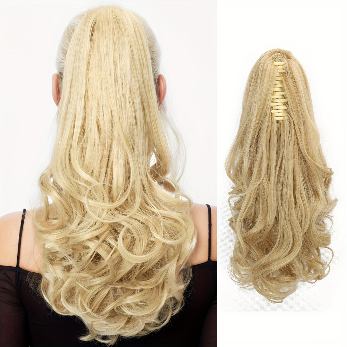 Claw Ponytail Clip-In Long Curly Wavy Synthetic Hair Extension, Heat-Resistant Fiber
