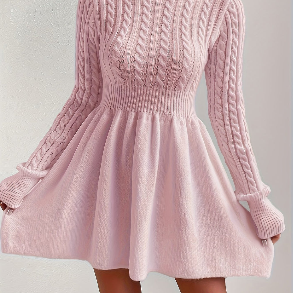 DCROWOME Slim-Fit High Neck A-Line Mini Dress – Twist Detail Solid Color Party & Wedding Guest Short Dress