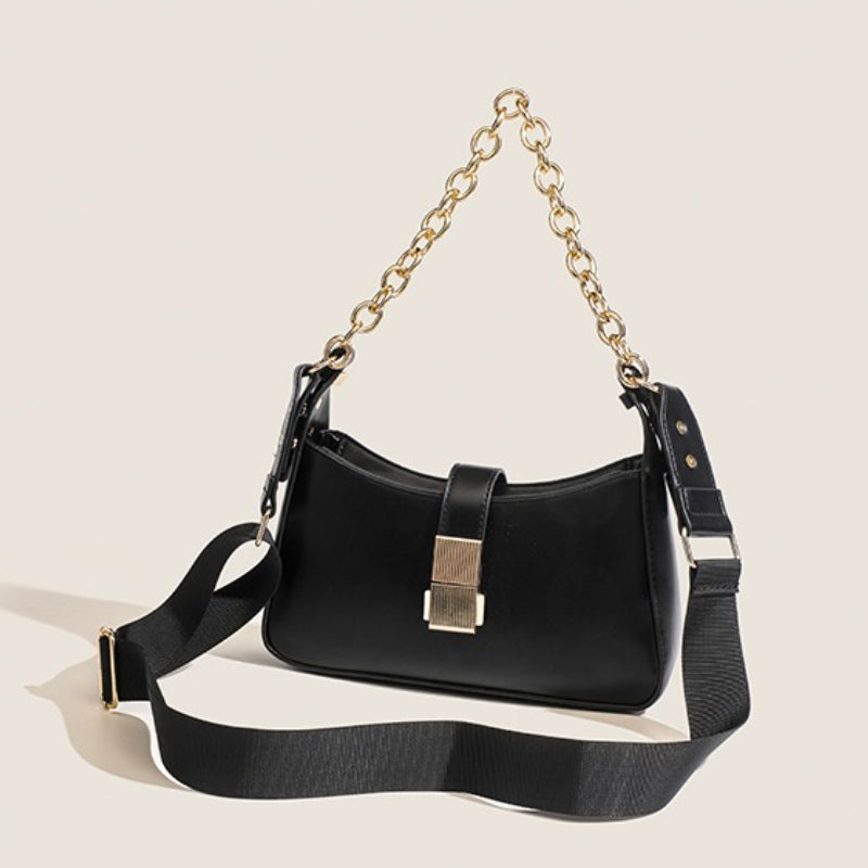 Women's Split Leather Underarm Baguette Bag — Minimalist Crescent Shoulder Crossbody with Zip Closure & Adjustable Strap