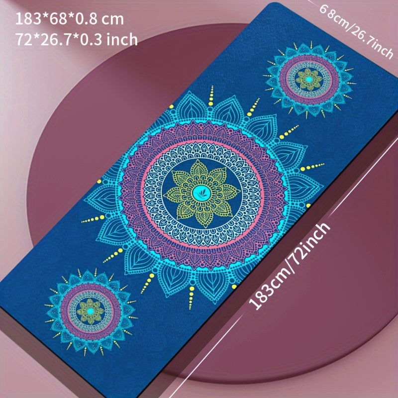 Blue Geometric TPE Yoga Mat 27 x 72 in (68.6 x 182.9 cm) - Non-Slip Durable Fitness & Workout Mat