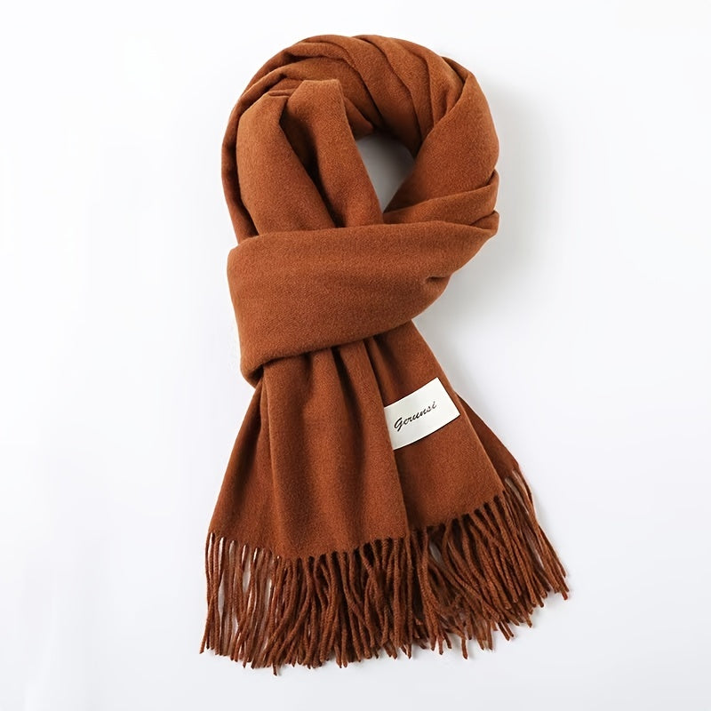 Solid Color Tassel Scarf with Fringe - Lightweight Polyester Shawl for Women