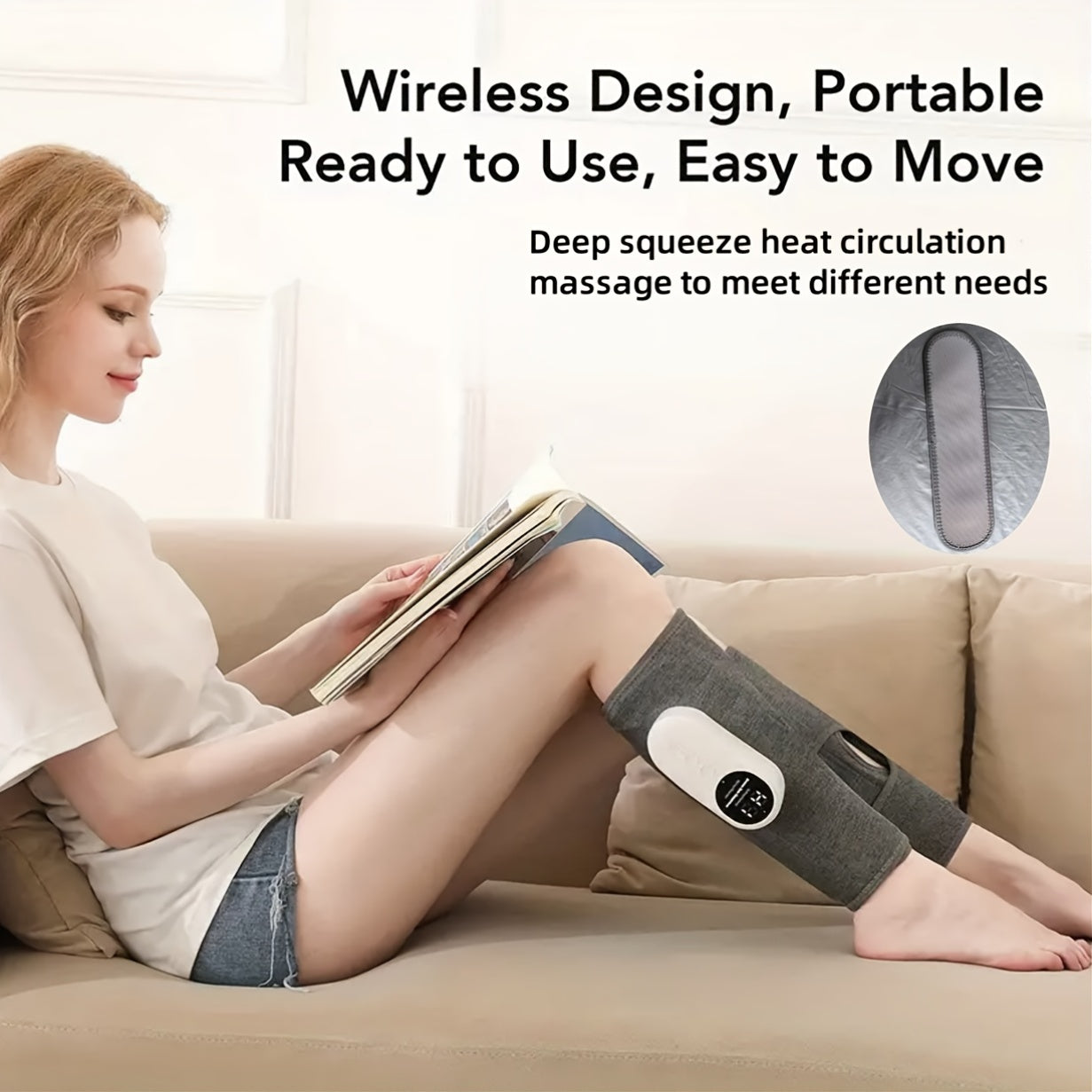 Cordless Air Compression Leg Massager – USB Rechargeable Circular Calf Press, 3 Intensities for Feet, Thighs & Knees