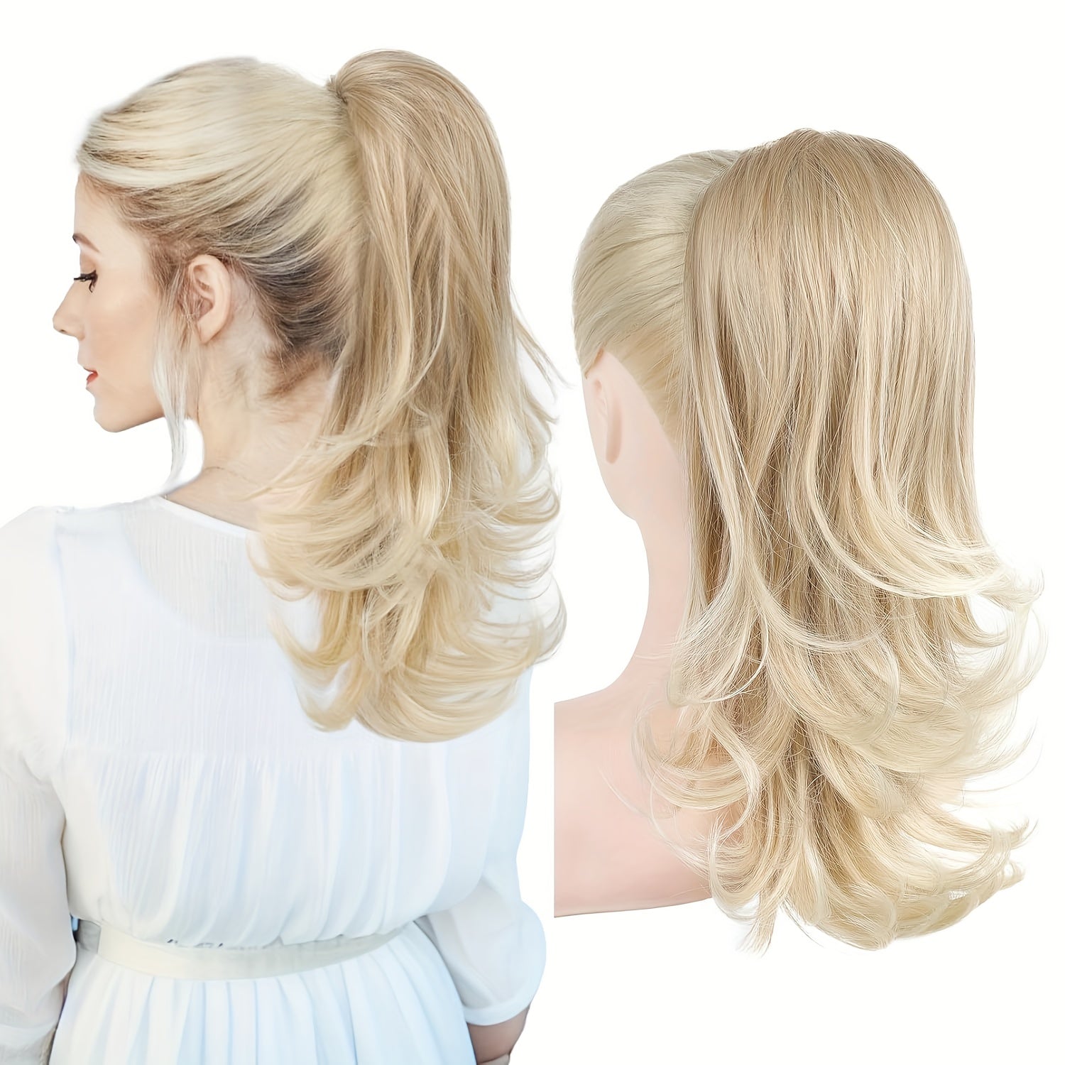 20-Inch (50 cm) Curly Wavy Drawstring Clip-On Ponytail Extension for Women