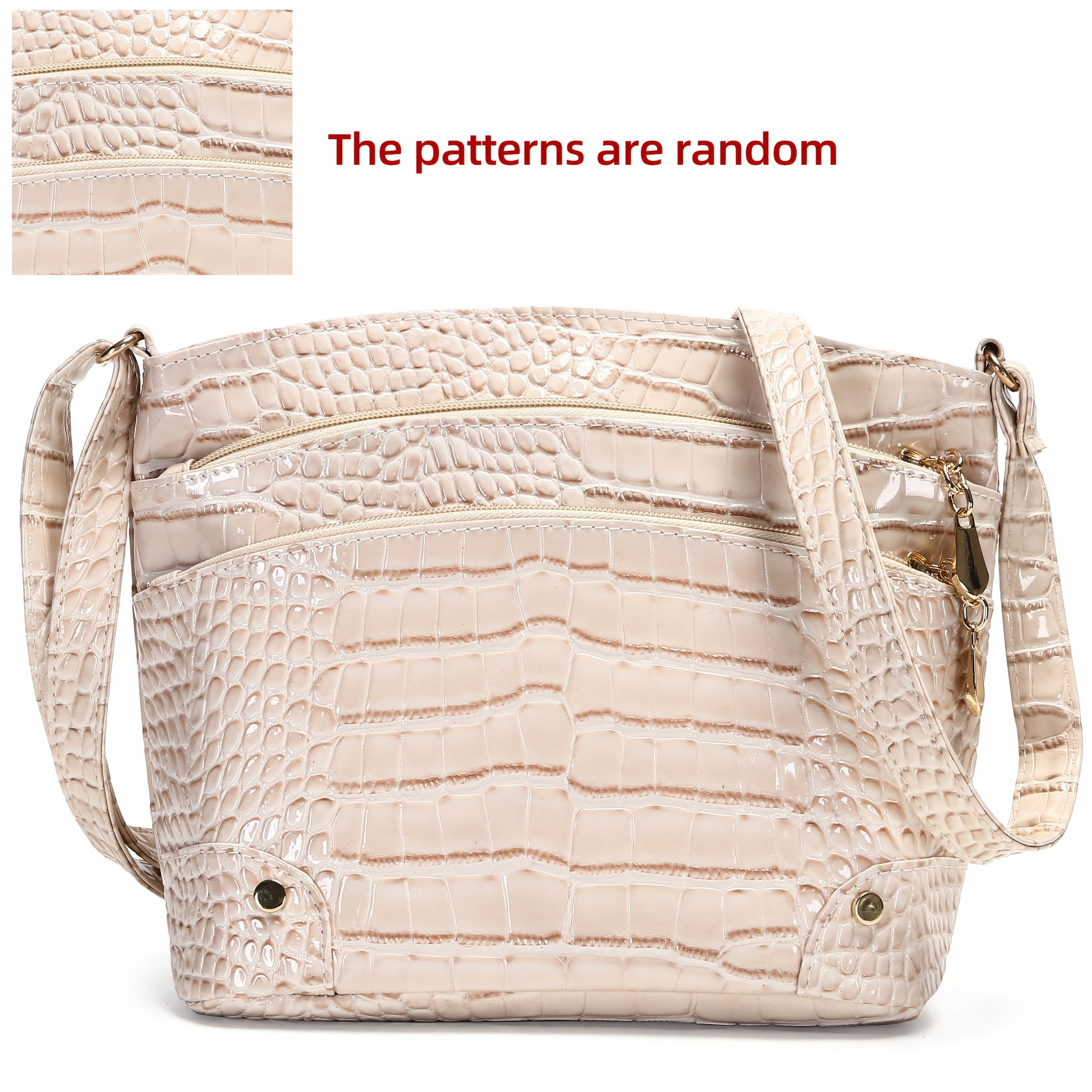 Crocodile Pattern PU Women's Shoulder & Crossbody Bag - Multi-Layer Large Capacity Bucket Bag