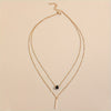 Minimalist Teardrop Cubic Zirconia Inlaid Long-Bar Double-Layer Chain Necklace