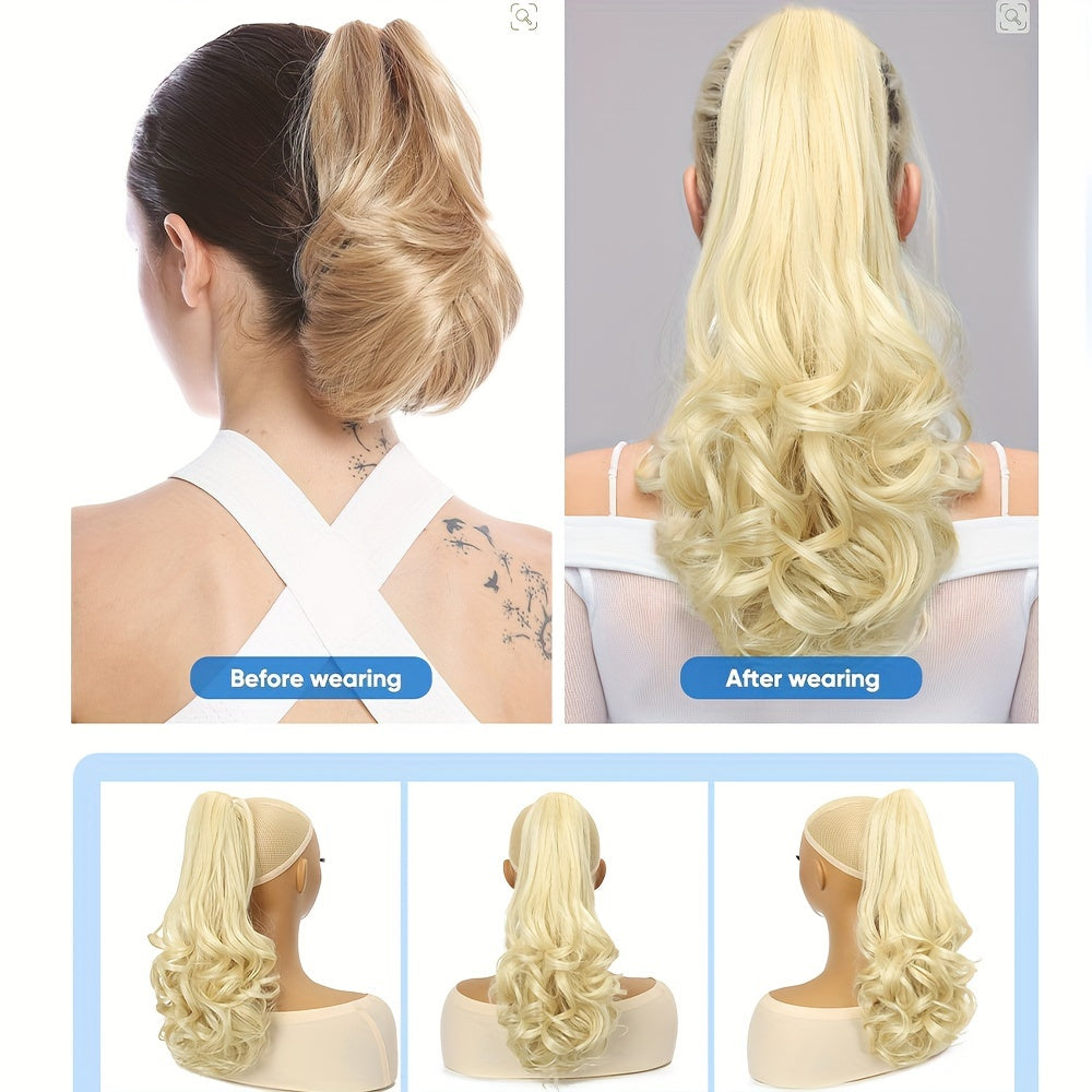 Claw Ponytail Clip-In Long Curly Wavy Synthetic Hair Extension, Heat-Resistant Fiber