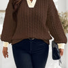 Women's Plus Size Soft Stretch Winter Sweater - Knit Pullover with Lapel Collar, Solid Color Elegant Middle Eastern-Inspired Design