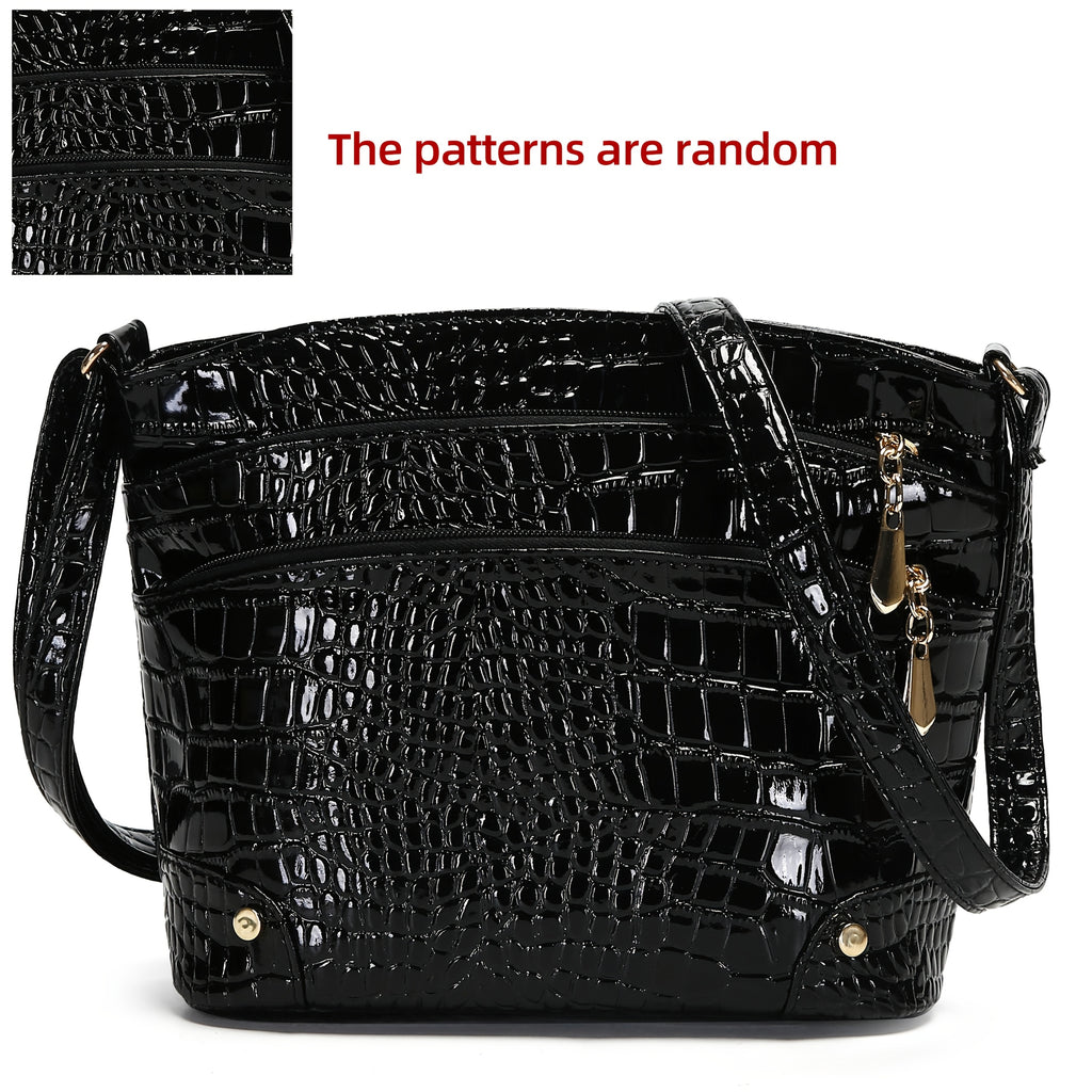 Crocodile Pattern PU Women's Shoulder & Crossbody Bag - Multi-Layer Large Capacity Bucket Bag
