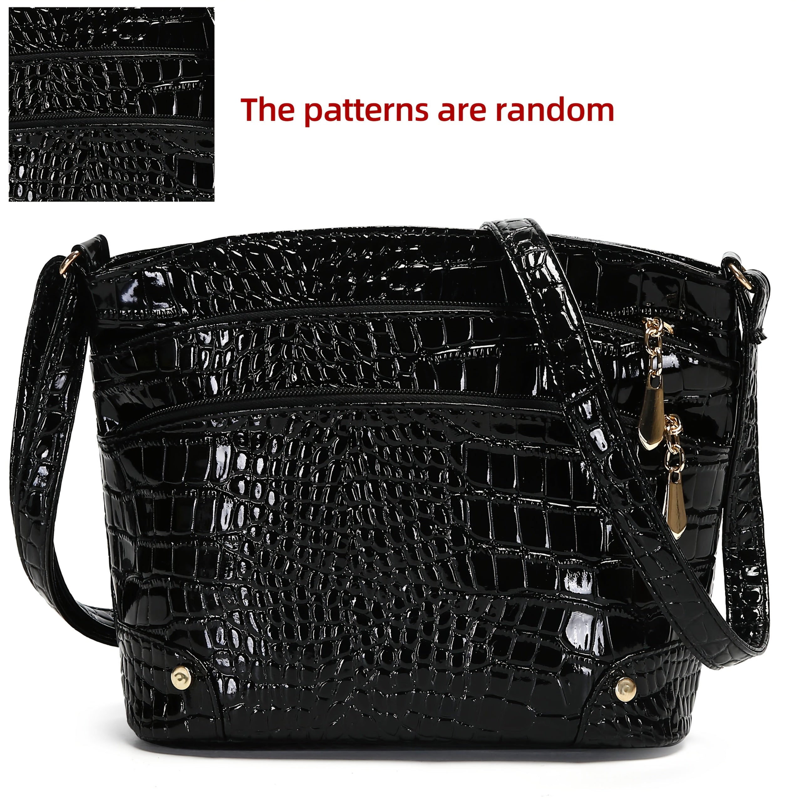 Crocodile Pattern PU Women's Shoulder & Crossbody Bag - Multi-Layer Large Capacity Bucket Bag