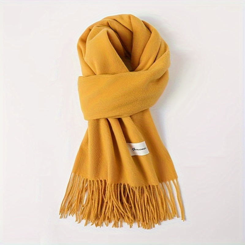 Solid Color Tassel Scarf with Fringe - Lightweight Polyester Shawl for Women