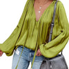 Women's Red V-Neck Long Sleeve Blouse — Elegant Office & Party Top, Machine Washable