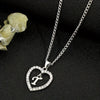 Vintage Silvery Alphabet Heart Pendant Necklace with Rhinestone Accents, Zinc Alloy Everyday Jewelry