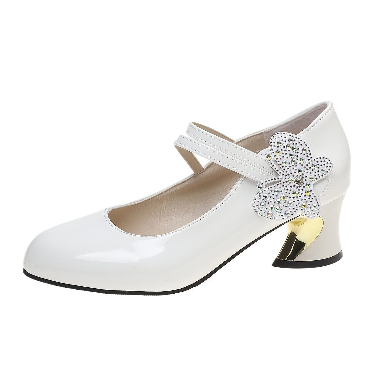 Women's Red Mary Jane Heels with Sparkling Bow & Rhinestone Accent — Chunky Block Heel, Round Toe, Synthetic Upper & Rubber Sole