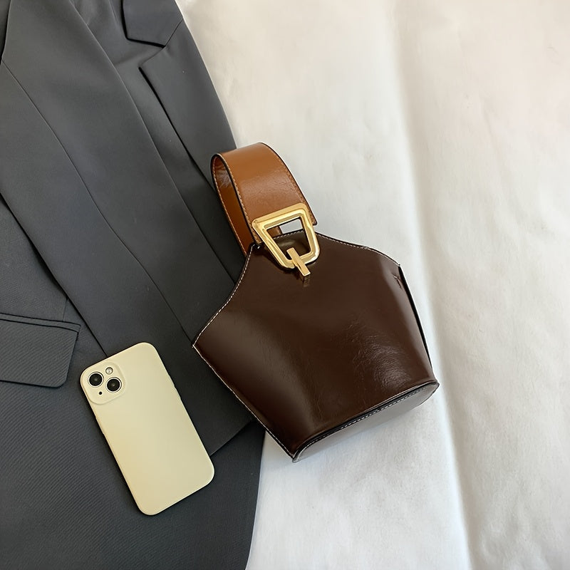 Elegant Women's PU Leather Bucket Crossbody Bag – Small Zippered Crossbody with Detachable Adjustable Strap & Gold-Tone Hardware