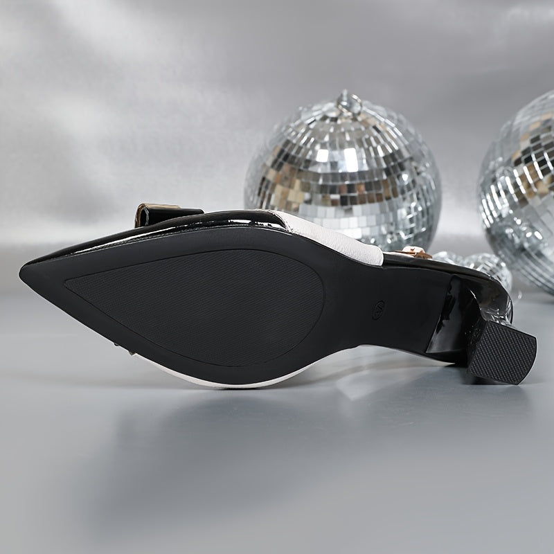 Elegant Summer Pointed-Toe Ankle-Strap Pumps — Block High Heels with Buckle and Rubber Sole for Office & Parties