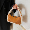 Women's Plush Faux Fur Handbag with Detachable Strap - Fluffy Crossbody Purse with Tassel Fringe, Golden Hardware, Zipper Closure (Black, Burgundy, Coffee, Light Brown)
