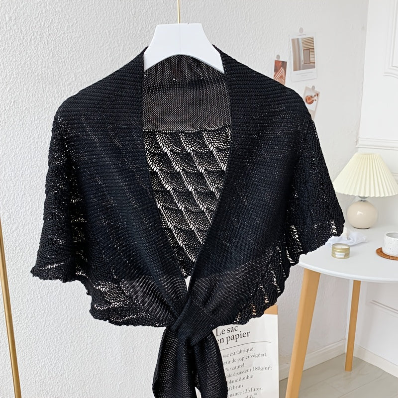 Lightweight Openwork Yarn Shawl - Women's Polyester Casual Wrap, Machine Washable Layering Scarf