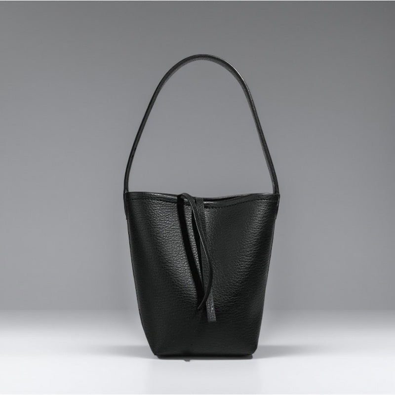 Women's Large Capacity Korean-Inspired Drawstring Bucket Tote - Minimalist Round PU Crossbody Shoulder Purse with Adjustable Strap, Black Grey Coffee Brown White Red