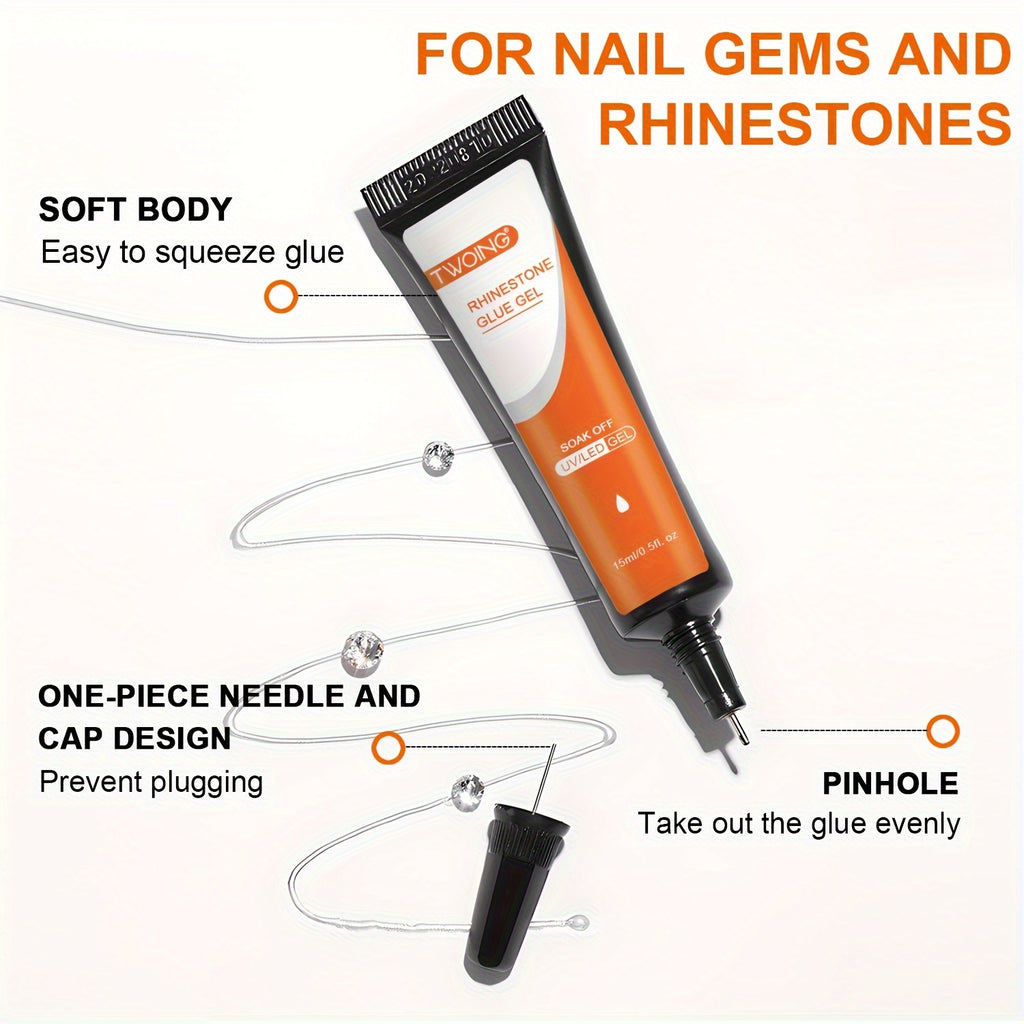 15ml (0.5 fl oz) Nail Rhinestone Glue — No-Wipe UV/LED Gel Adhesive for Crystals, Beads & 3D Nail Art