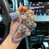 Cute Puppy Keychain with Sparkling Tassels & Bone Charm - Multicolor Dog Collar and Bag Charm (Pink, Black, Blue, Brown)
