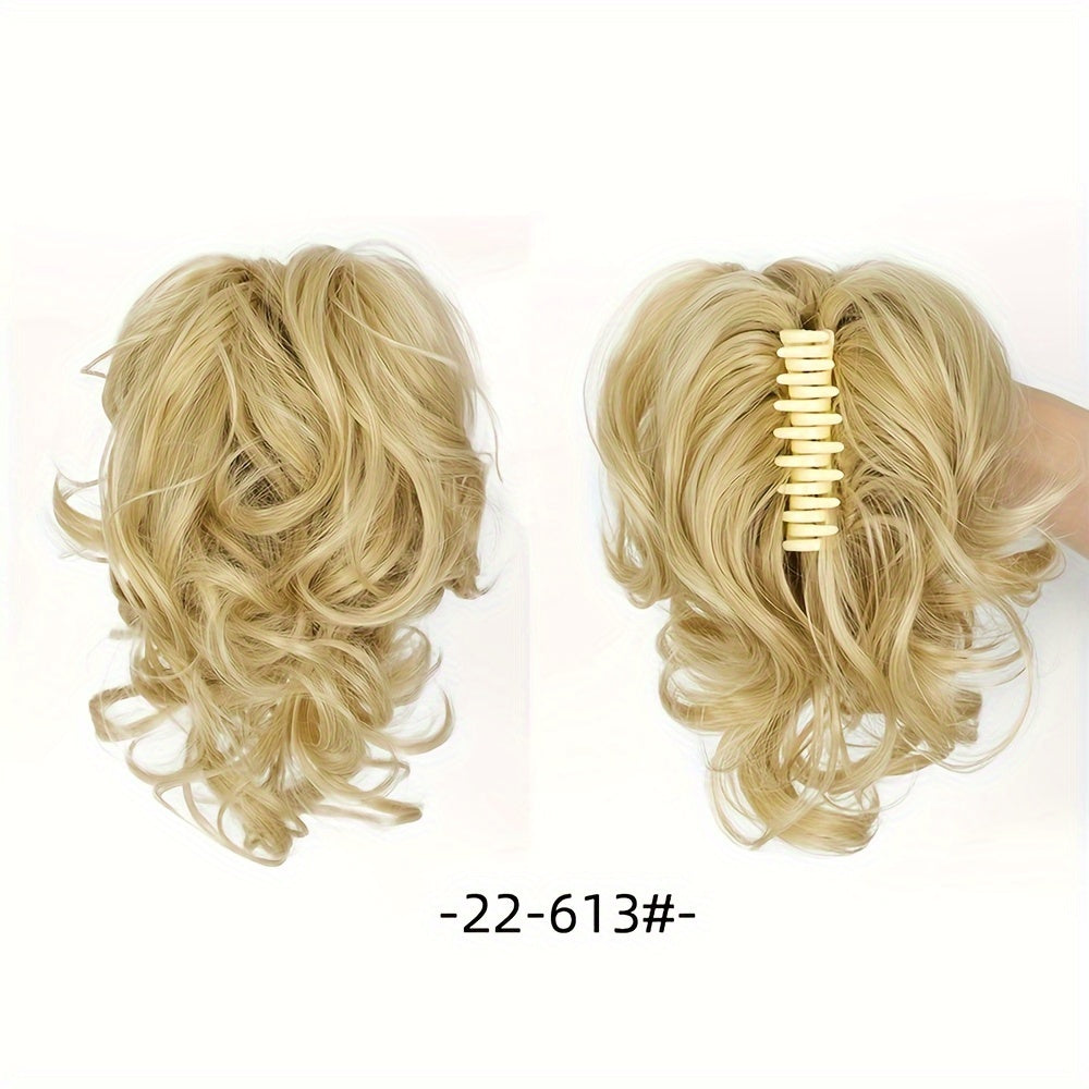 Wavy Short Clip-In Ponytail for Women - Voluminous Clip-In Bun with Adjustable Wires, Heat-Resistant Fiber