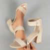 Lightweight Breathable Women's Knit Heeled Sandals - Minimalist Open Toe Block Heel with Adjustable Ankle Strap, 11 Colors