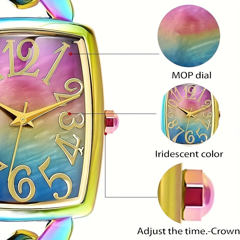 Women's Large-Dial Automatic Mechanical Watch – Iridescent Purple Dial, Gold Hands, 24-Hour Display, Stainless Steel Bracelet, Luxury Analog Wristwatch, Gift for Her