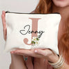 Customizable Floral Makeup Bag - Foldable Polyester Cosmetic Pouch for Travel, Zippered Toiletry Organizer, Machine Washable, Ideal Bachelorette Gift