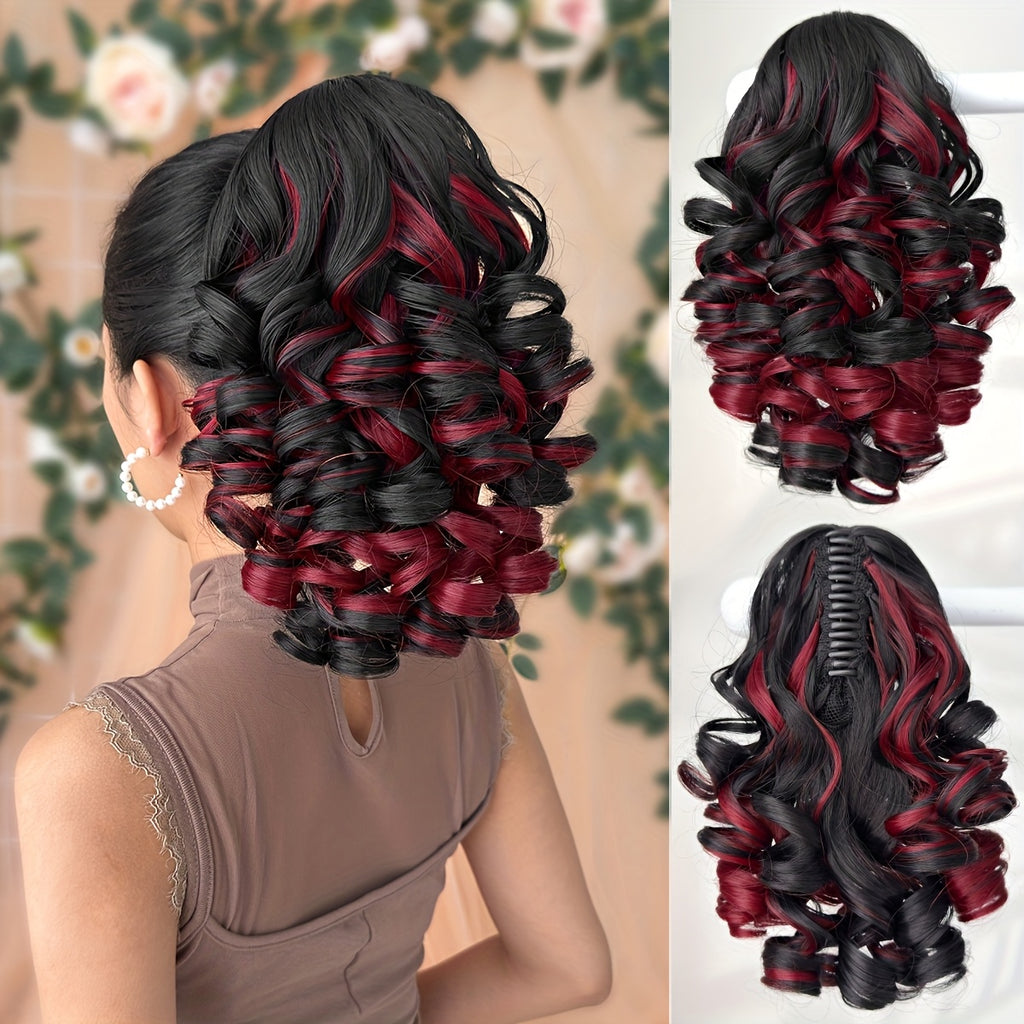 Women's 12-Inch Deep Wave Heat-Resistant Synthetic Claw Ponytail Hair Extension, Curly Clip-In, Multiple Colors (Black, Brown, Blonde, Red, Gray, Beige, White)