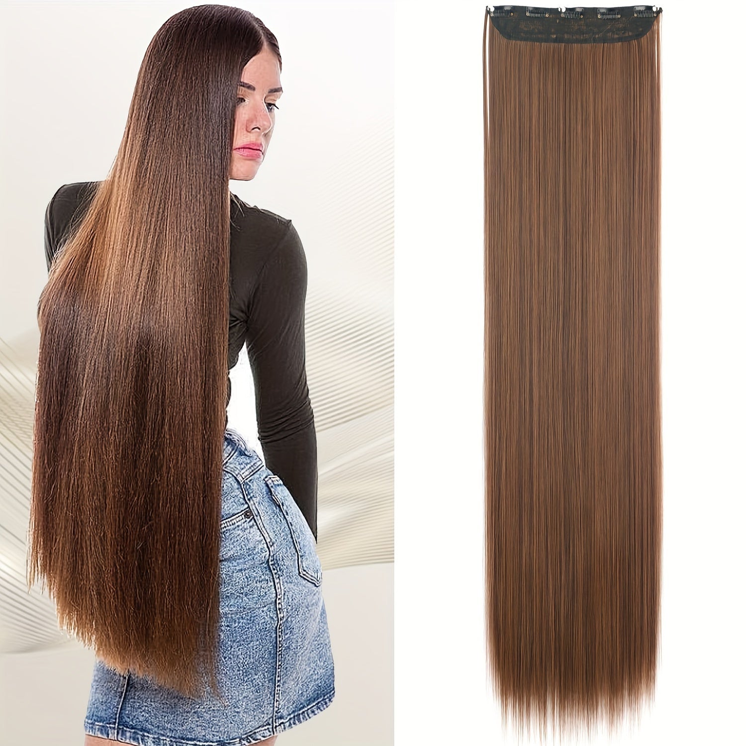 Long Straight Clip-In Hair Extension for Women – One-Piece Synthetic Ponytail Hairpiece, Seamless Natural-Looking Claw Clip