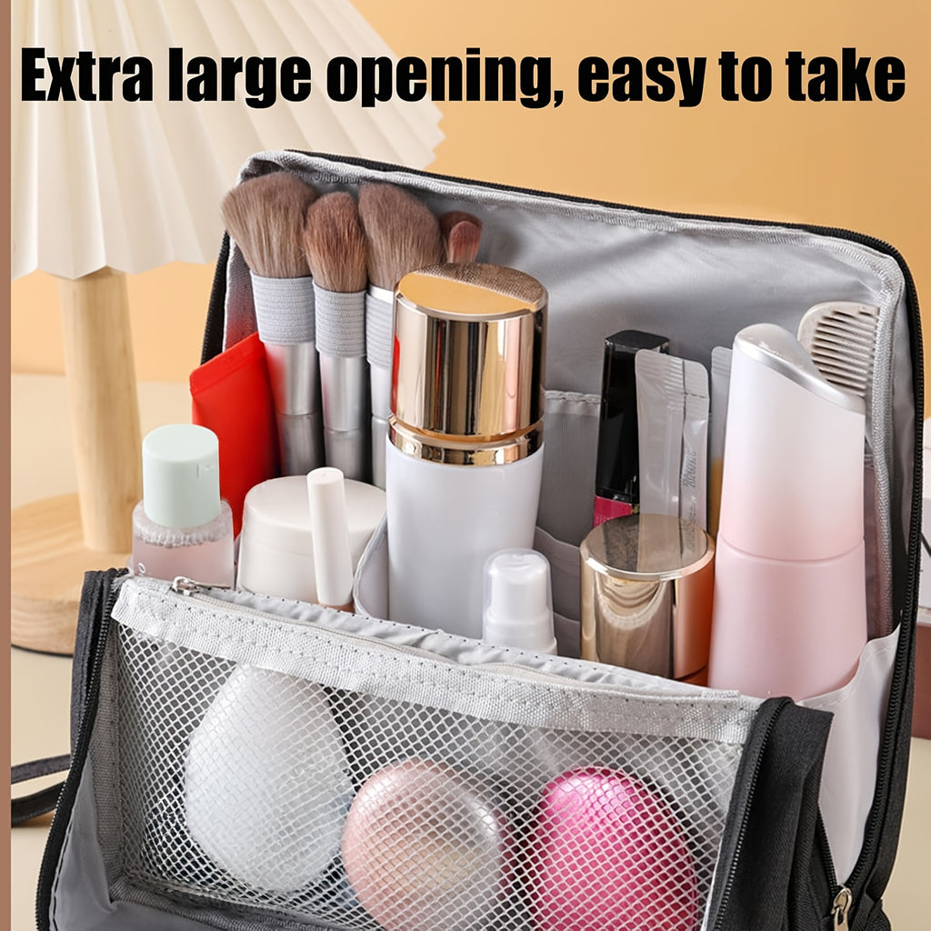 7-Piece Upright Makeup Bag Set – Large Capacity Travel Cosmetic Organizer, Black & White with Purple Accents, Includes 6 Containers