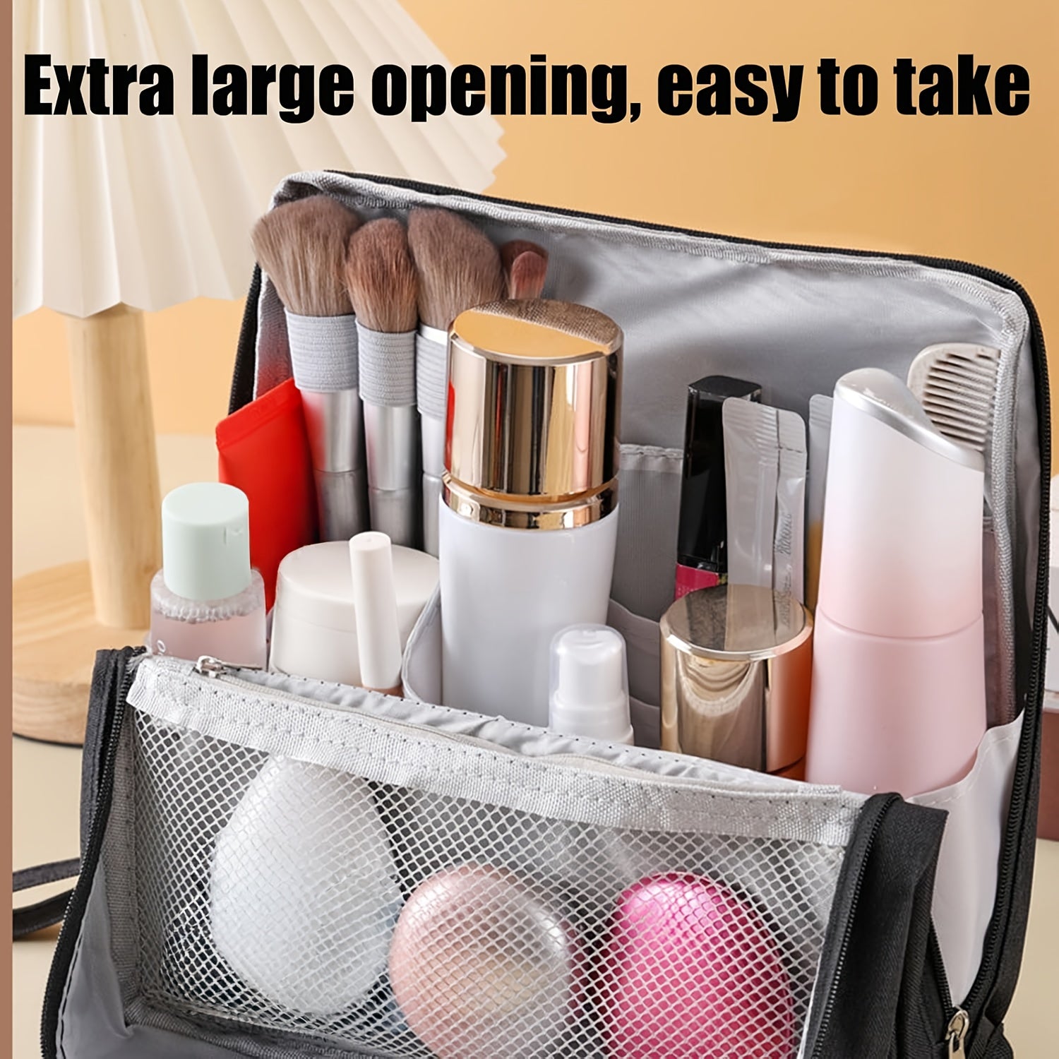 7-Piece Upright Makeup Bag Set – Large Capacity Travel Cosmetic Organizer, Black & White with Purple Accents, Includes 6 Containers