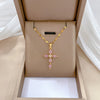Luxury Cross Pendant Necklace for Women with Pink, Green & Clear Crystal Accents, Stainless Steel Chain and Copper Base, Elegant Birthday and Valentine Gift