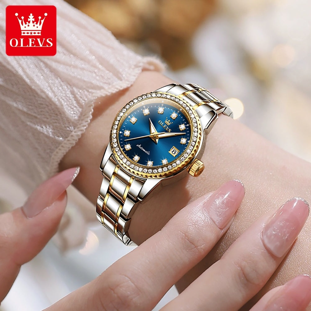 OLEVS Women's Automatic Mechanical Watch – Stainless Steel Luminous Analog Wristwatch, Elegant Fashion