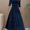 Velvet Square Neck A-Line Dress Long Sleeve Swing Dress for Women, Spring & Fall