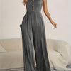 Women's Button-Detail V-Neck Cami Wide-Leg Jumpsuit – Sleeveless Casual for Spring & Summer