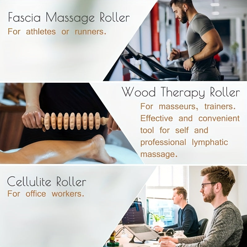 Wooden Fascia Massage Roller Wheel – Handheld Myofascial Roller for Body, Neck & Back, Portable Muscle Relief Gift