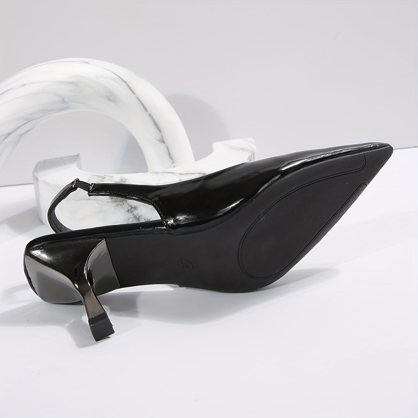 Elegant Black Pointed Toe Mid-Heel Pumps for Women - Lightweight Faux Slip-On Stiletto Heels with Rubber Non-Slip Sole, All-Season