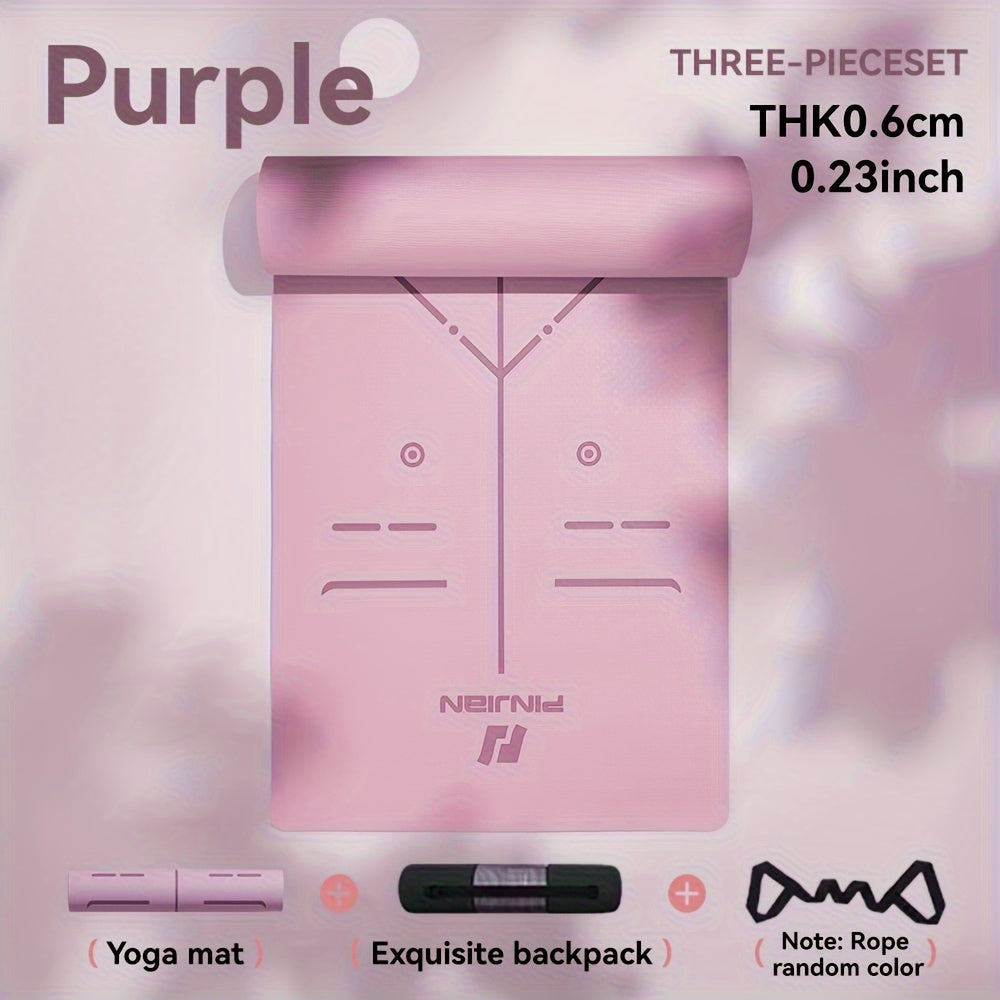 Non-Slip TPE Yoga Mat 0.6 cm (0.24 in) Thick with Carry Strap & Storage Bag – Gray for Yoga, Pilates & Gym