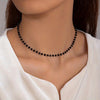 Black Rhinestone Beaded Clavicle Chain Necklace, Dainty Minimalist Choker for Daily Wear