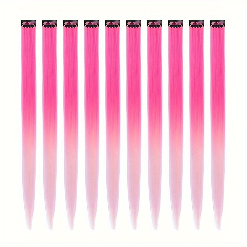 10-Pack 18-Inch (45 cm) Clip-In Hair Extensions — Straight Multicolor Highlights, Heat-Resistant Synthetic Clip-On Strands