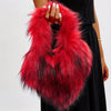 Vintage-Inspired Heart Plush Shell Handbag – Burgundy Faux Fur Evening Purse for Women