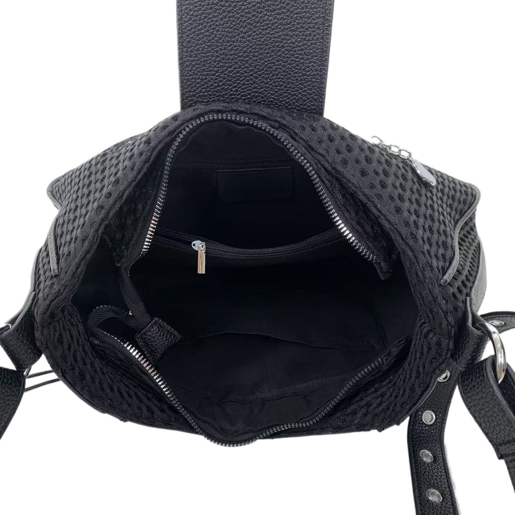 Women's Large Capacity Y2K Retro Mesh Bucket Bag - Adjustable Strap, Multi-Pocket Nylon Crossbody with Gold-Tone Hardware & Zipper Closure