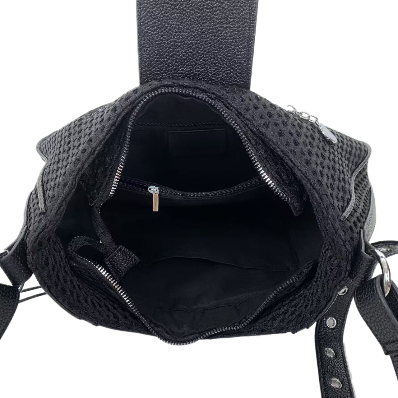 Women's Large Capacity Y2K Retro Mesh Bucket Bag - Adjustable Strap, Multi-Pocket Nylon Crossbody with Gold-Tone Hardware & Zipper Closure