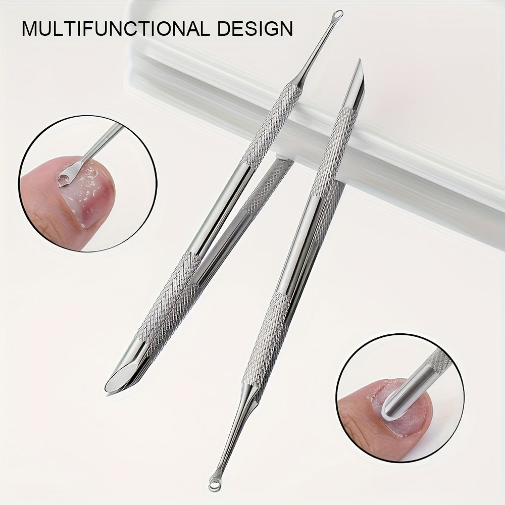 Stainless Steel Cuticle Pusher & Nail Care Tool - Dual-Ended Manicure & Pedicure Dead Skin Remover, Portable Durable