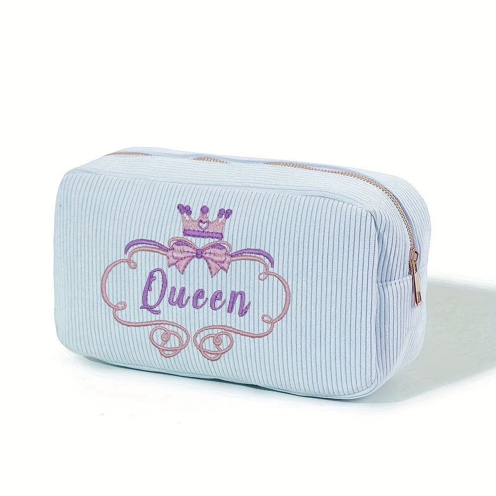 Personalized Embroidered Flower Basket Makeup Bag – Custom Name Travel Cosmetic Pouch, Bridesmaid & Valentine's Gift